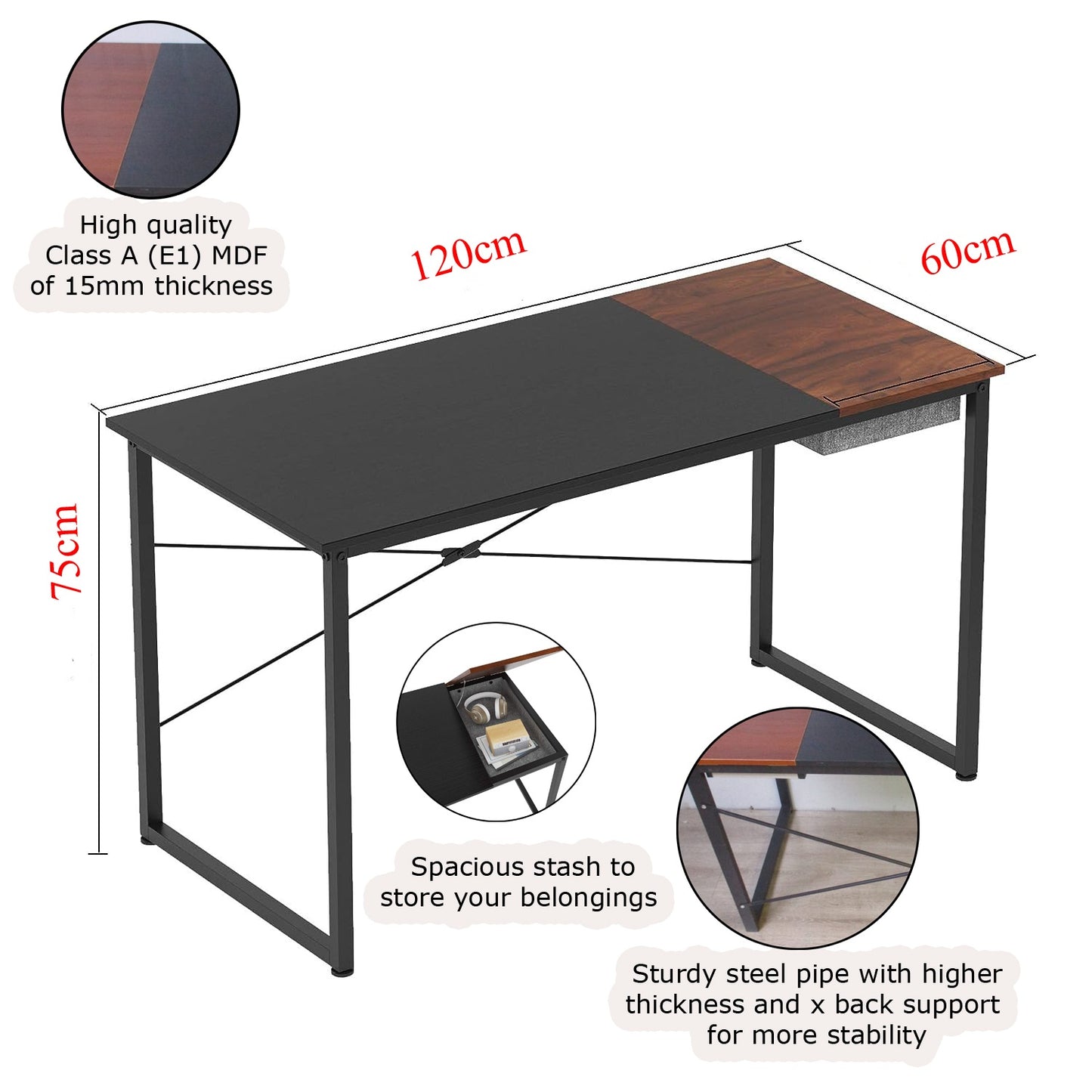 Office Desk Table - Brand New Modern Computer Desk with storage stash - X back support - Firm and Sturdy