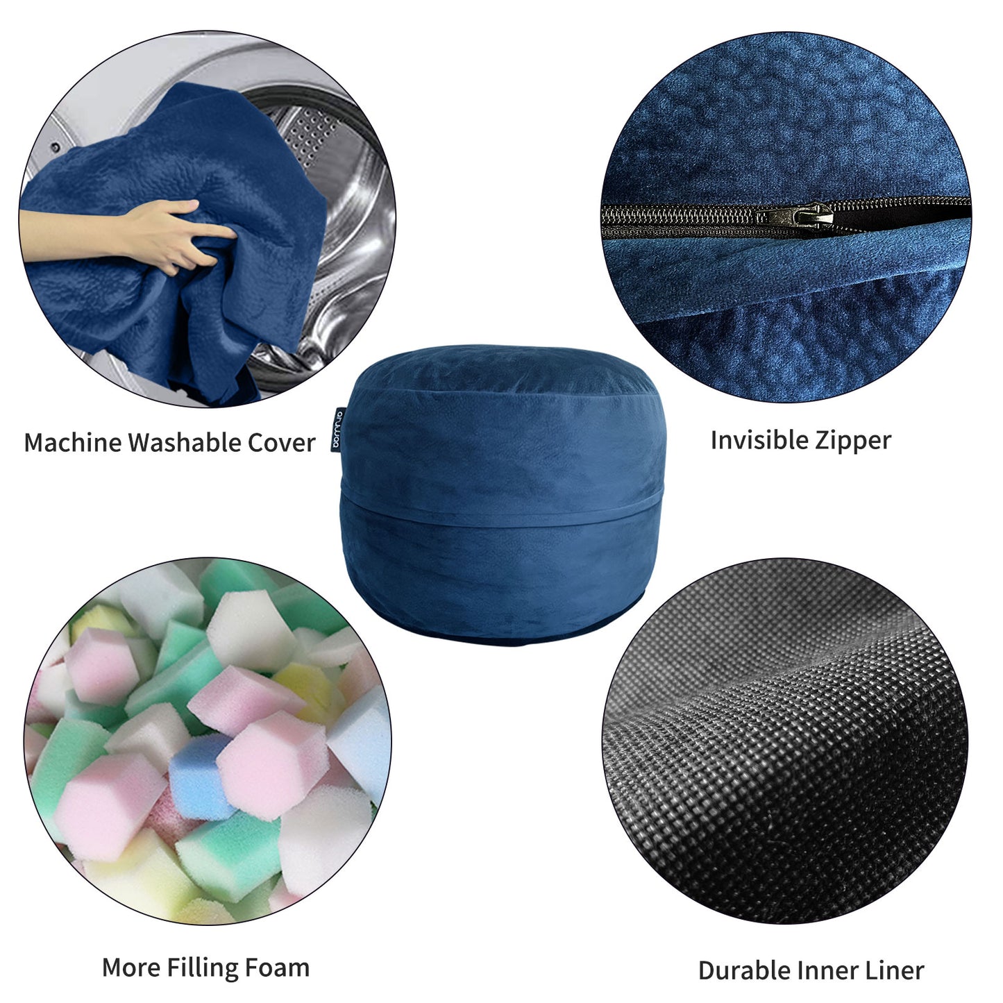 Giant Foam-Filled Bean Bag Chair - Velvet 5.5 ft