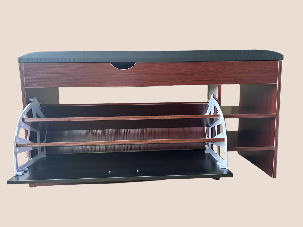 Brand New Shoe Cabinets With Layers, Teak and Black 100x35x51cm