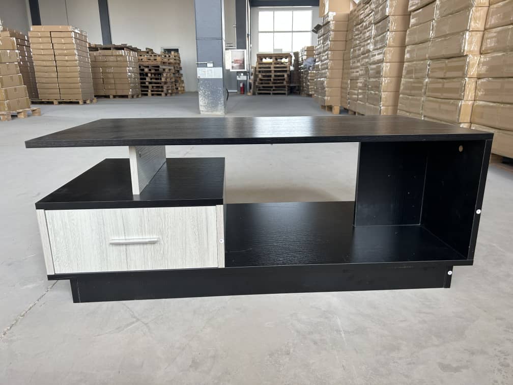 Solid Elegant Rectangular Coffee Table with Drawer white and dark