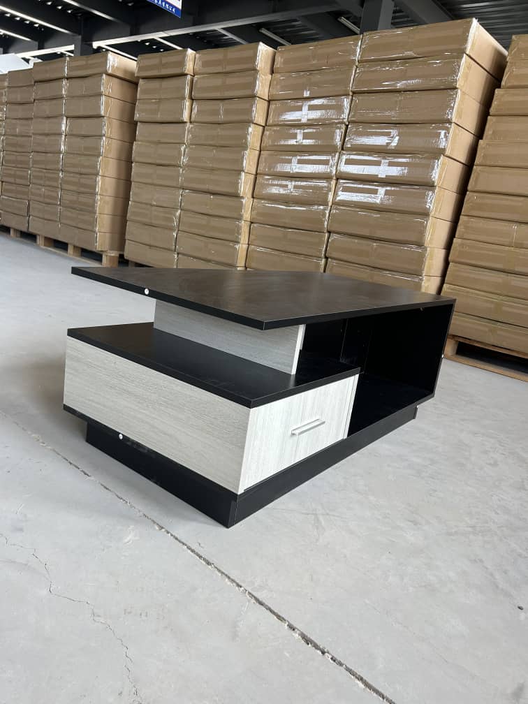 Solid Elegant Rectangular Coffee Table with Drawer white and dark