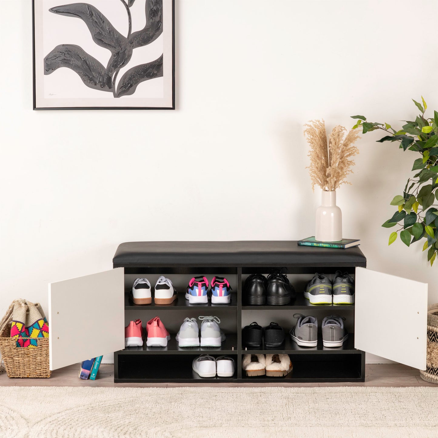 Stylish & Practical: Brand New Shoe Cabinet with Bench - Shoe Organizer 100x35x51cm