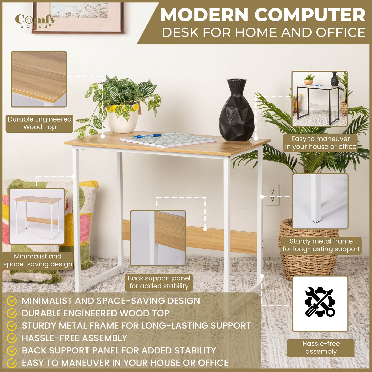 Chic Minimalist Computer Desk for Home & Office