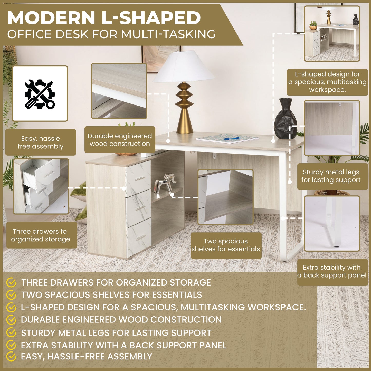 Modern L-Shaped Office Desk for Multi-Tasking